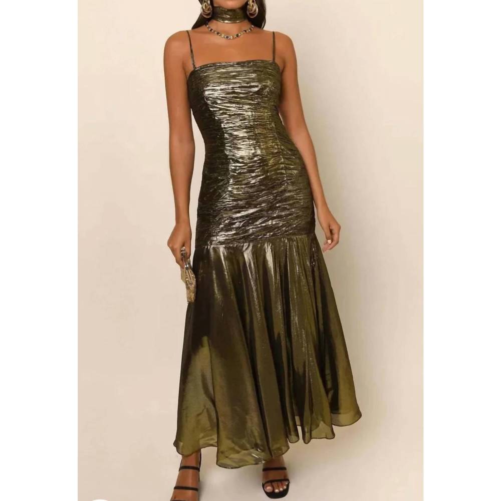 NEW RIXO claudette dress in gold